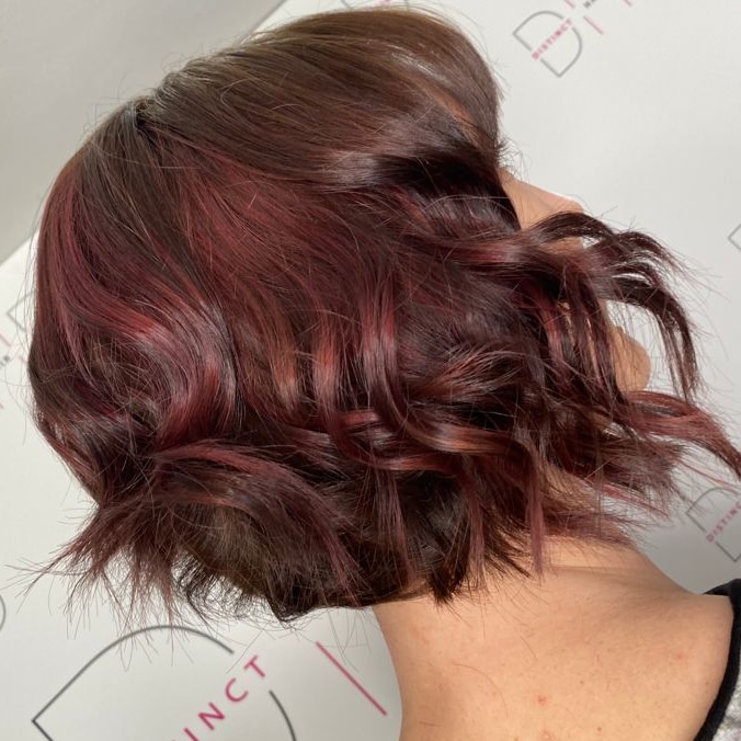 Distinct Hair Design - Short Hair - Wavey loose curled dark red bob